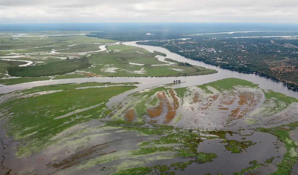 Aerial view of the Chobe River and its channels near Kasane