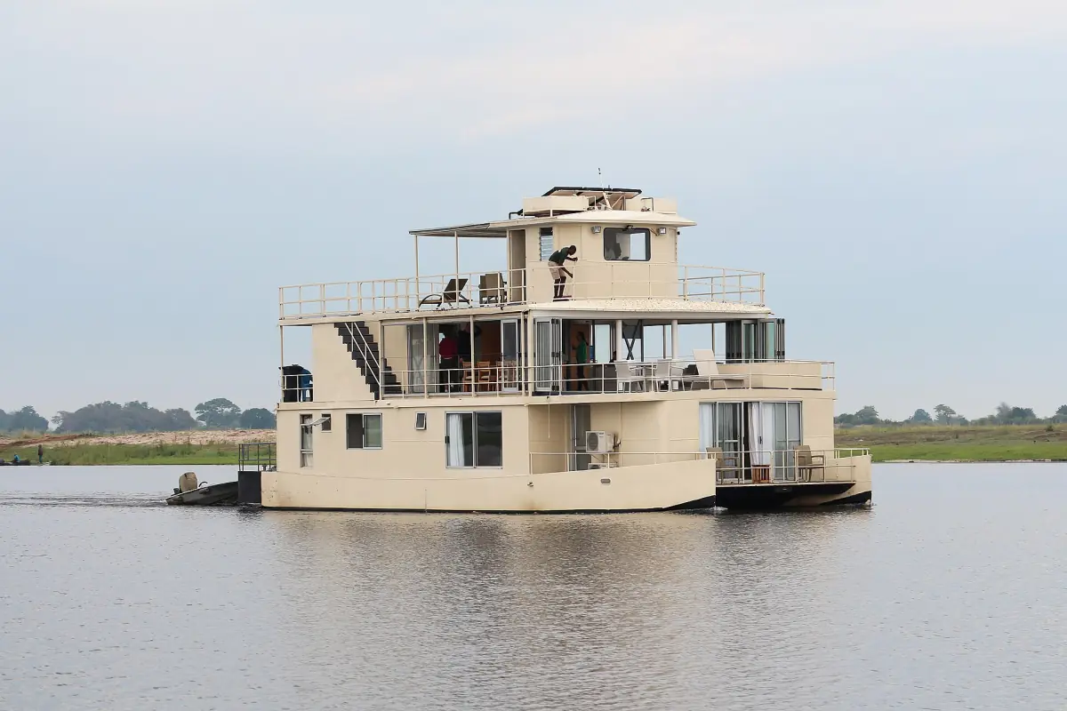 A houseboat on the Cuando River, the upper stretch of the Chobe
