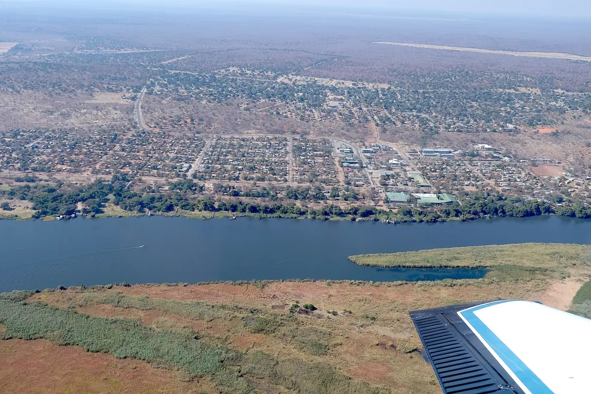 Aerial view of Kasane town beside the Chobe River