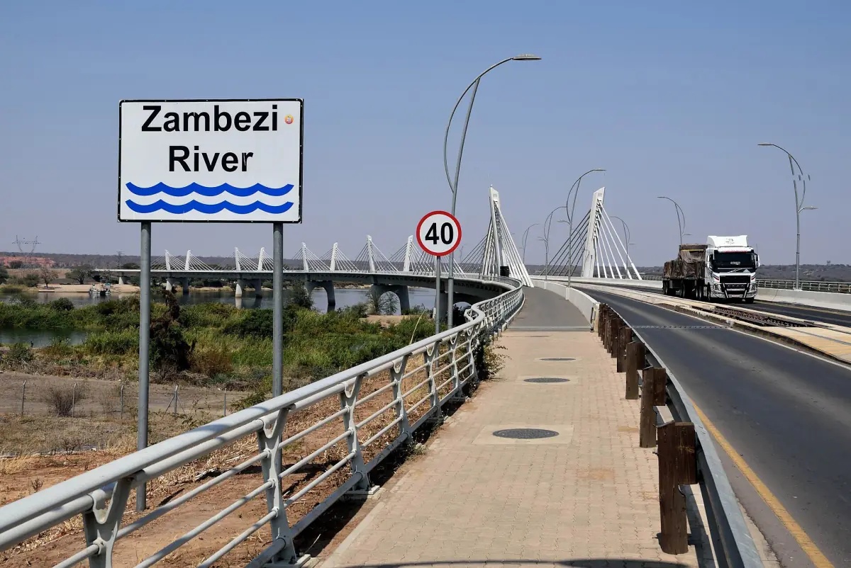 The cable-stayed Kazungula Bridge over the Zambezi with its walkway
